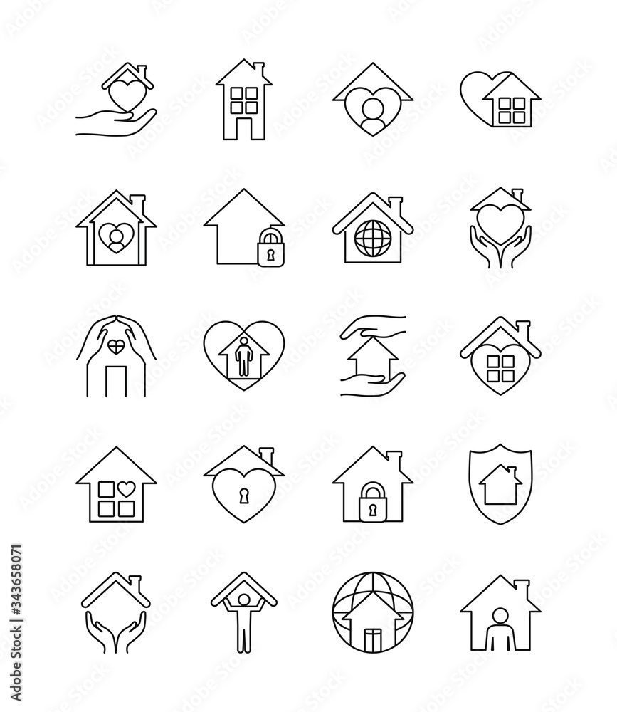 hands and stay home icon set, gradient style hands and stay home icon set, gradient style
