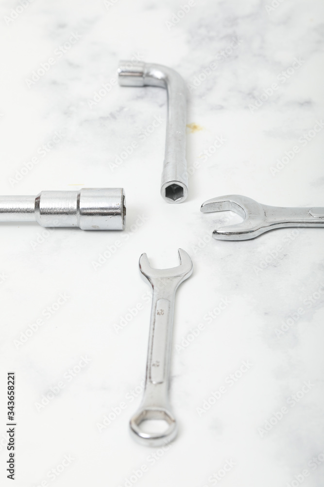 Wrench on white background metal tool for industrie Wrench on white background metal tool for industrie