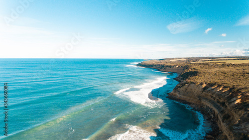 Aerial Views of Coastline and waves and beaches along the Great Ocean Road, Australia