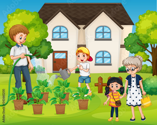 Scene with people in family relaxing at home