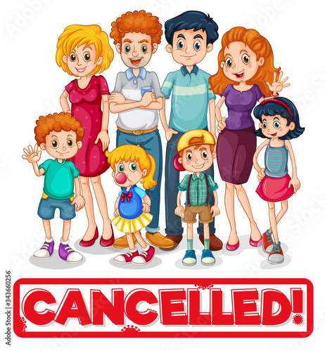 Family member character with cancelled text