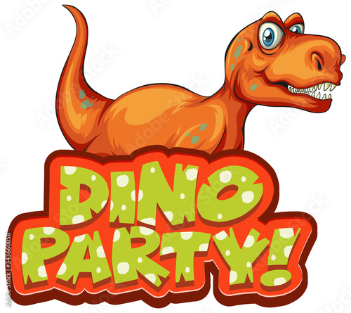 Font design for word dino party with happy t-rex