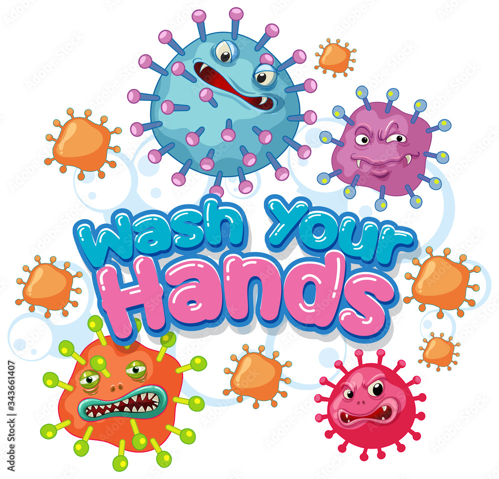 Fototapeta premium Coronavirus poster design with word wash your hands