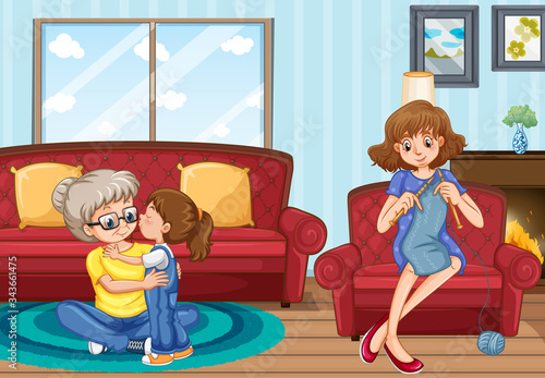 Scene with people in family relaxing at home