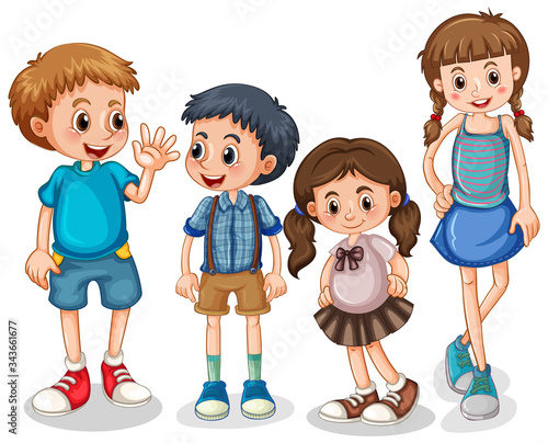 Happy boys and girls on white background