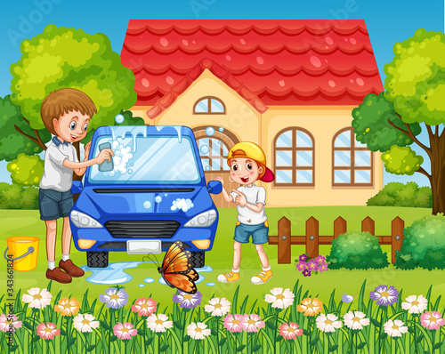 Scene with family having a good time at home