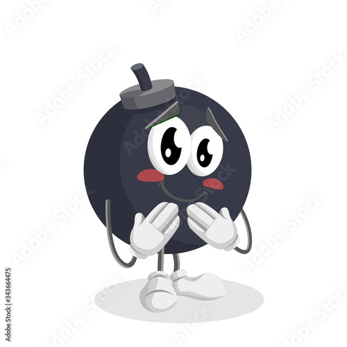 Bomb Logo mascot ashamed pose and background with flat design style for your mascot branding.