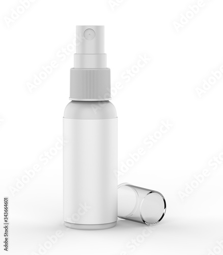 Blank plastic spray bottle for branding and mockup, 3d render illustration.