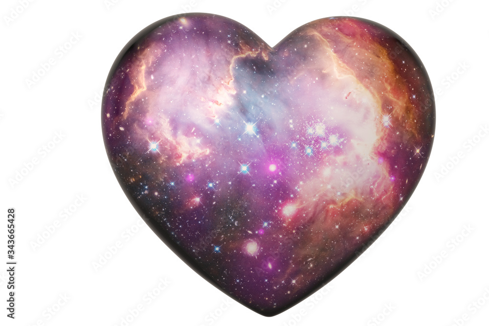 Galaxy heart isolated on white background. 3D illustration.
