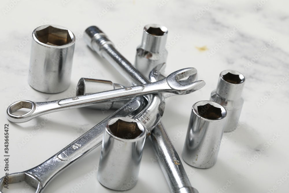 Wrench on white background metal tool for industrie Wrench on white background metal tool for industrie