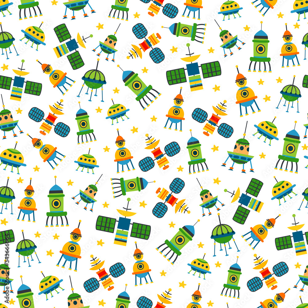 Kids bright cartoon spaceships pattern. A vector Kids bright cartoon spaceships pattern. A vector