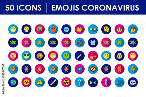 emojis coronavirus icon set, block style