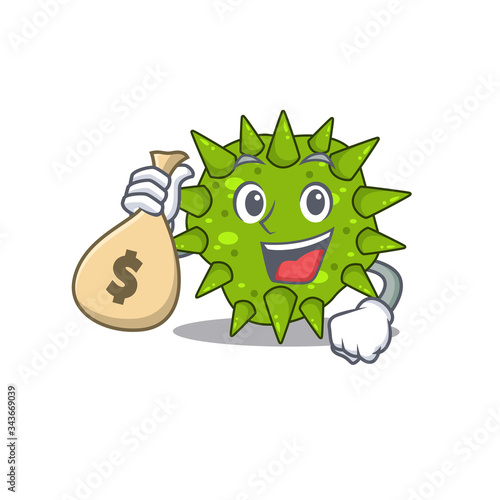 Rich vibrio cholerae cartoon design holds money bags