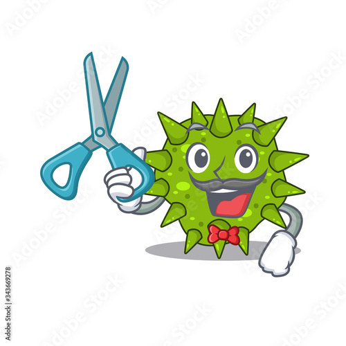 Sporty vibrio cholerae cartoon character design with barber