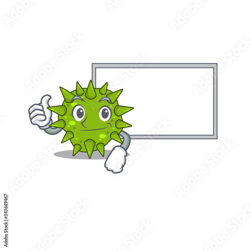 Humorous vibrio cholerae cartoon design Thumbs up bring a white board