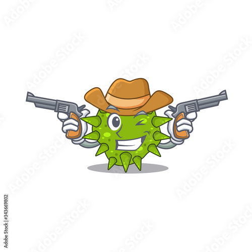 Cute handsome cowboy of vibrio cholerae cartoon character with guns
