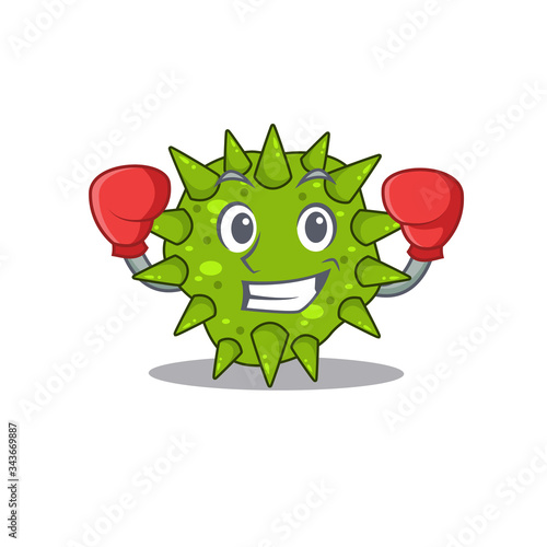 A sporty boxing athlete mascot design of vibrio cholerae with red boxing gloves