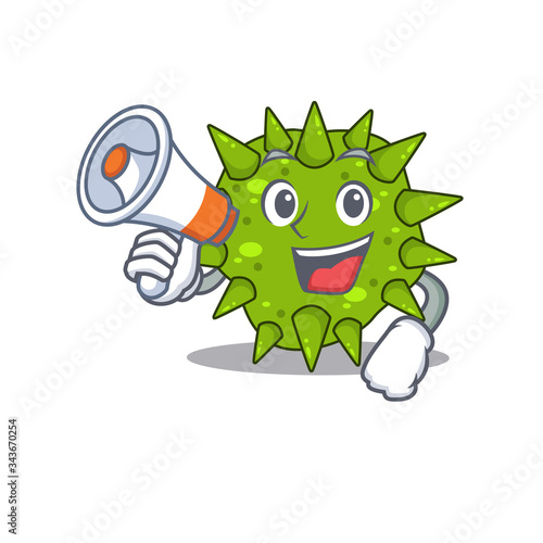 Cartoon character of vibrio cholerae having a megaphone