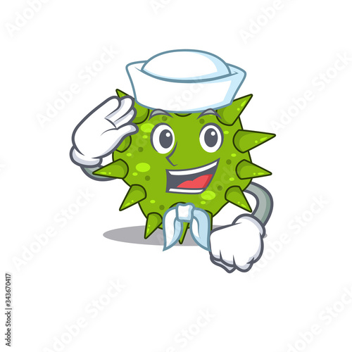 Sailor cartoon character of vibrio cholerae with white hat