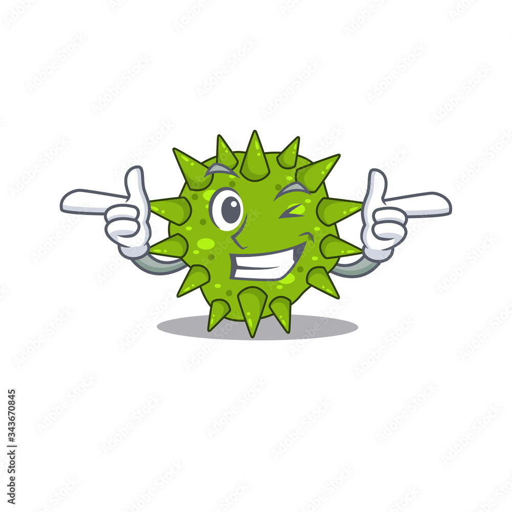 Cartoon design concept of vibrio cholerae with funny wink eye Cartoon design concept of vibrio cholerae with funny wink eye
