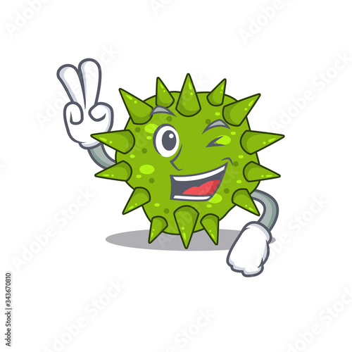 Happy vibrio cholerae cartoon design concept with two fingers