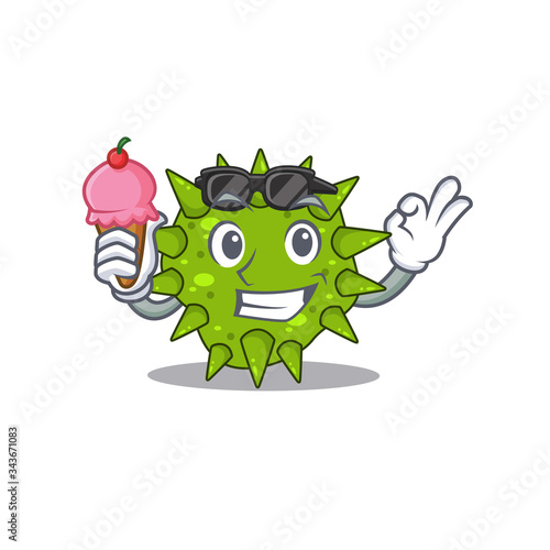 Cartoon design concept of vibrio cholerae having an ice cream