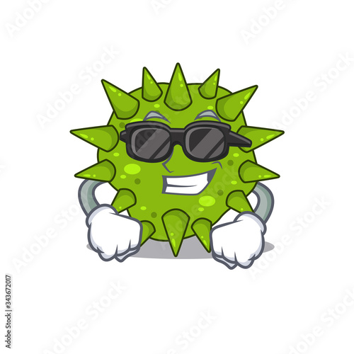 Cool vibrio cholerae cartoon character wearing expensive black glasses