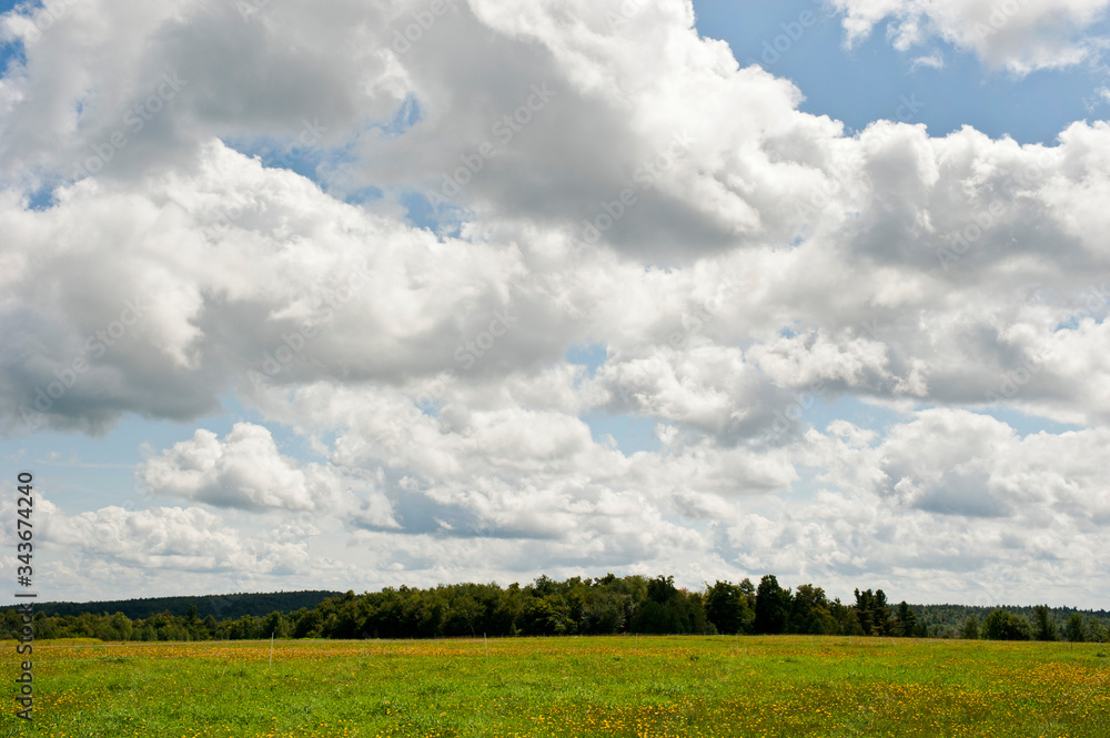 Cloud filled sky over farmland in western Massachusetts