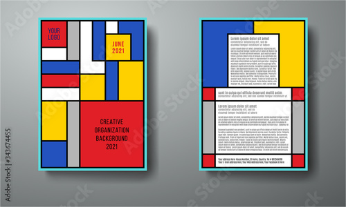 Tribute to Mondrian and De Stijl, vector layout A4 format modern cover design for background, brochure, flyer, notebook photo