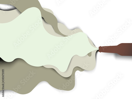 Paper art, green and brown liquid pouring from bottle