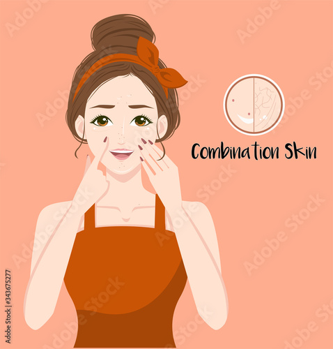 Female with combination skin type avatar vector