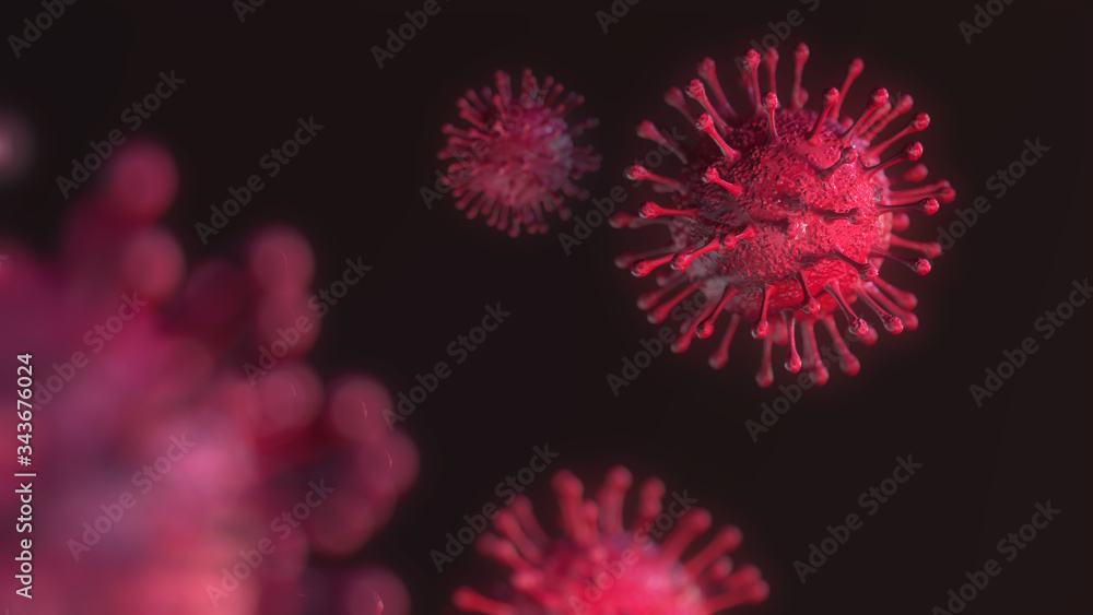 Chinese coronavirus COVID-19 under the microscope. 3d render Chinese coronavirus COVID-19 under the microscope. 3d render