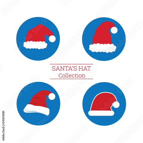 Santa christmas hat set icons vector