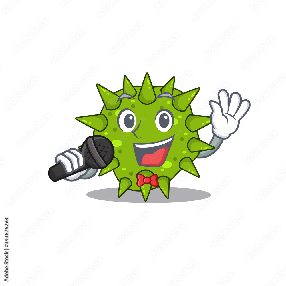 Talented singer of vibrio cholerae cartoon character holding a microphone Talented singer of vibrio cholerae cartoon character holding a microphone