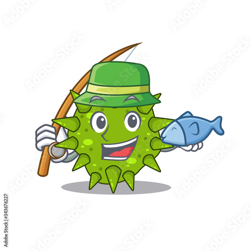 Cartoon design concept of vibrio cholerae while fishing