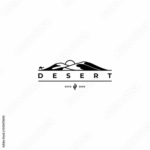 desert with camel silhouette and sunset or sunrise for landscape logo design inspiration