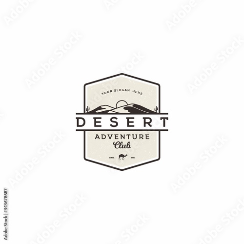 desert landscape retro hipster vintage for hiking adventure club team logo design inspiration badge label sticker