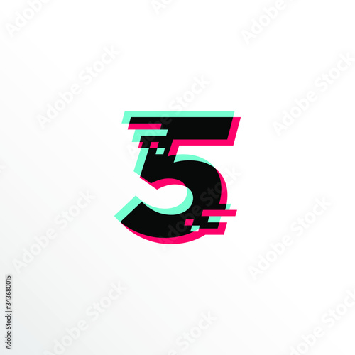Initial Number 5 with Glitch Effect