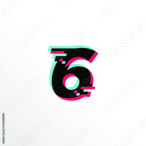 Initial Number 6 with Glitch Effect