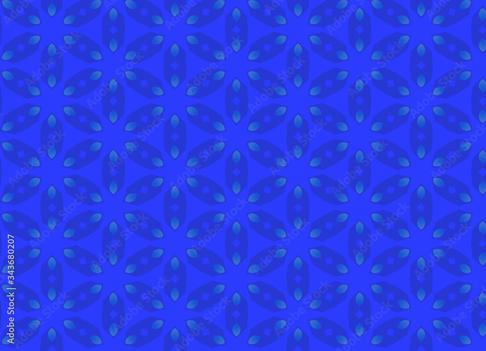 geometric star shaped texture ornaments in blue and cyan colors. symmetric design template with deep blue elements. Abstract pattern. Good for invitation card, banner, tile, textile, fabric, carpet
