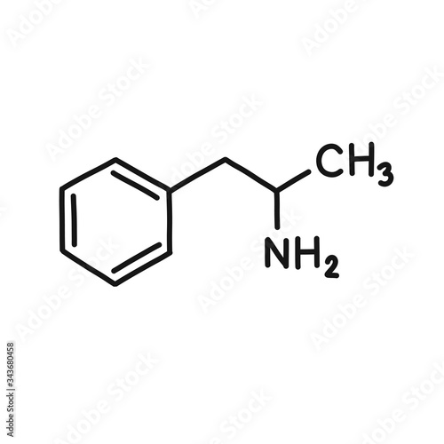 amphetamine chemical formula doodle icon, vector illustration