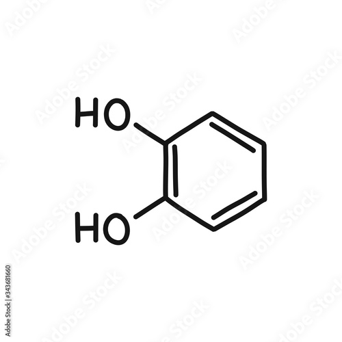 catechol chemical formula doodle icon, vector illustration