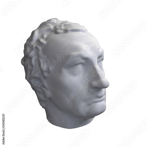 Monochrome 3D rendering illustration of head bust classical sculpture isolated on white background.