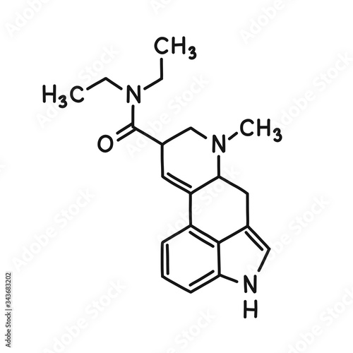 LSD chemical formula doodle icon, vector illustration