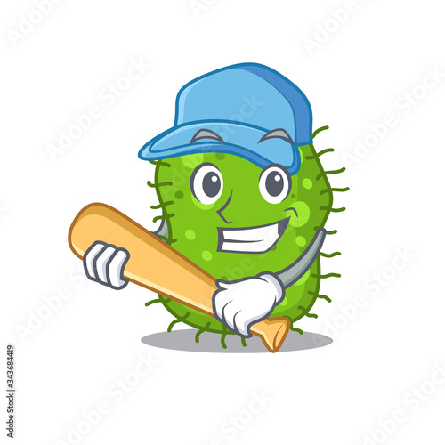 Picture of escherichia cartoon character playing baseball