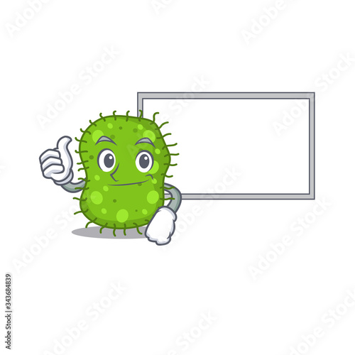 Humorous escherichia cartoon design Thumbs up bring a white board