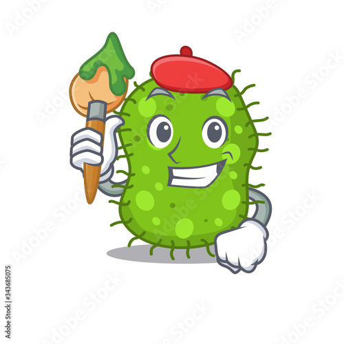 A creative escherichia artist mascot design style paint with a brush