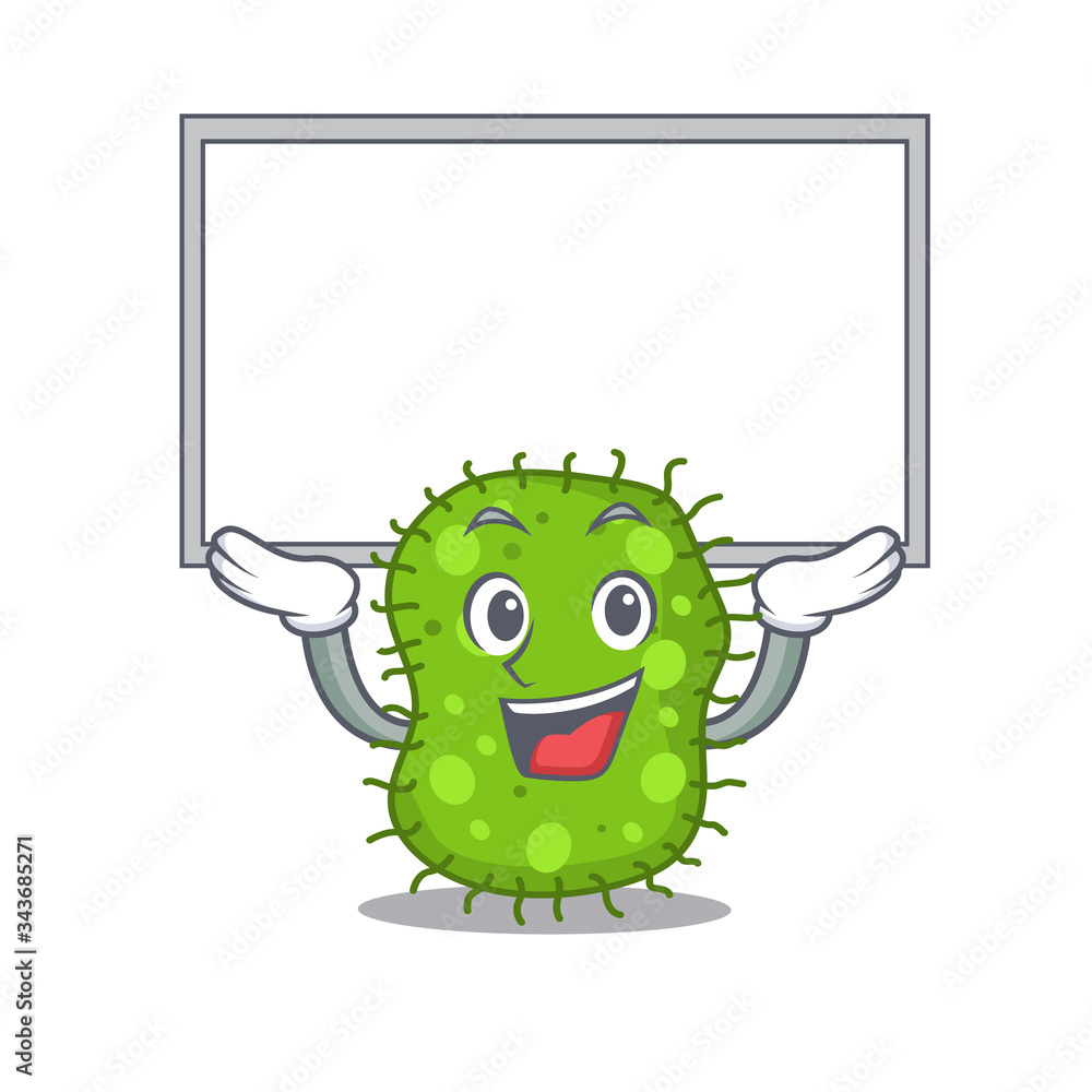 Fototapeta premium Mascot design of escherichia lift up a board