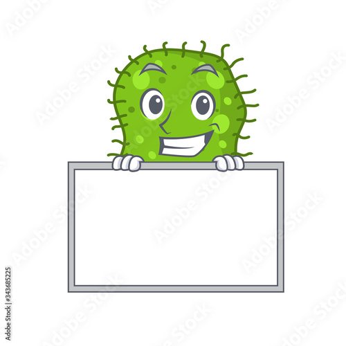 Smiling escherichia cartoon design style has a board
