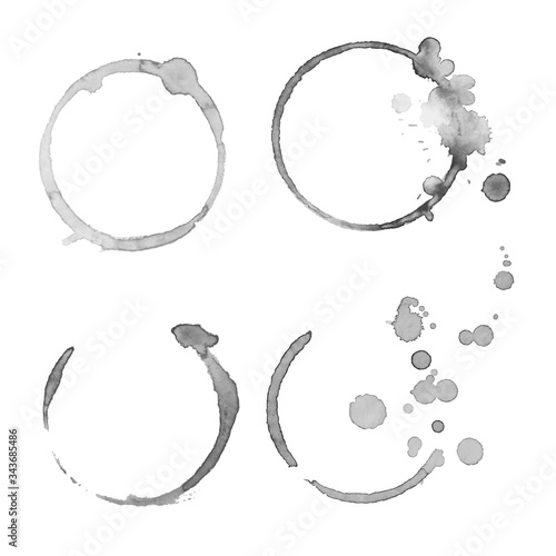 Set of grunge vector cup stains marks. Ink, wine, water, paint or other liquid cup stains. Watercolor splashes collection